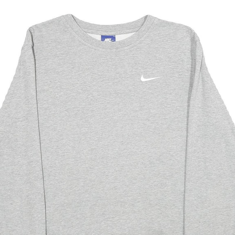 NIKE Mens Grey Cotton Crew Neck Sweatshirt M Plain Pullover Logo