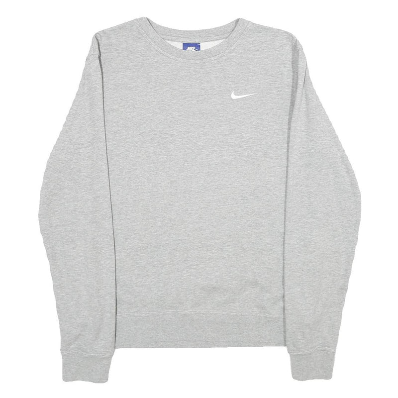 NIKE Mens Grey Cotton Crew Neck Sweatshirt M Plain Pullover Logo