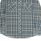 WRANGLER Mens Blue Green & Brown Plaid Western Shirt L Long Sleeve Cotton Casual