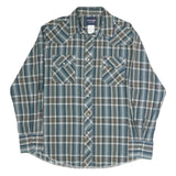 WRANGLER Mens Blue Green & Brown Plaid Western Shirt L Long Sleeve Cotton Casual