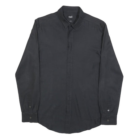 DOLCE & GABBANA Mens Black Plain Shirt S Long Sleeve Luxury Button Collar
