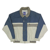Mens Blue & Cream Colourblock Zip Polyester Blend Jacket XL Outdoor Casual Wear