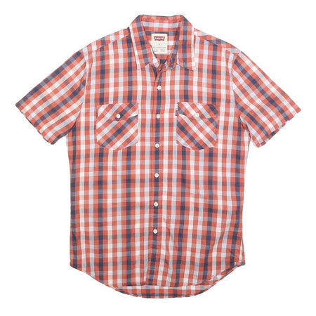 LEVI'S Mens Red & Blue Check Shirt M Cotton Short Sleeve Button Pockets