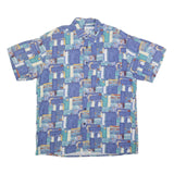 MARSUM Mens Blue Cotton Blend Casual Shirt L Abstract Pattern Short Sleeve
