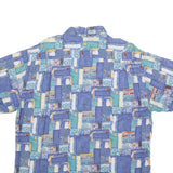 MARSUM Mens Blue Cotton Blend Casual Shirt L Abstract Pattern Short Sleeve