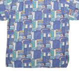 MARSUM Mens Blue Cotton Blend Casual Shirt L Abstract Pattern Short Sleeve