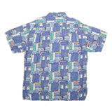 MARSUM Mens Blue Cotton Blend Casual Shirt L Abstract Pattern Short Sleeve