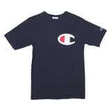 CHAMPION Mens Navy Blue Graphic T-Shirt S Short Sleeve Crew Neck Cotton Blend