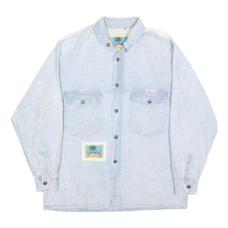 WAIKIKI Mens Blue & Cream Cotton Shirt S Vintage Button Shirt Long Sleeve