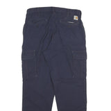 CARHARTT Mens Cotton Blend Navy Regular Cargo Trousers W32 L30 Workwear Zip