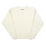 EDDIE BAUER Womens Cream Plain Wool Cable Knit Crew Neck Jumper M Soft Warm