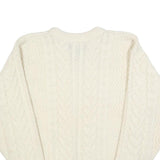 EDDIE BAUER Womens Cream Plain Wool Cable Knit Crew Neck Jumper M Soft Warm