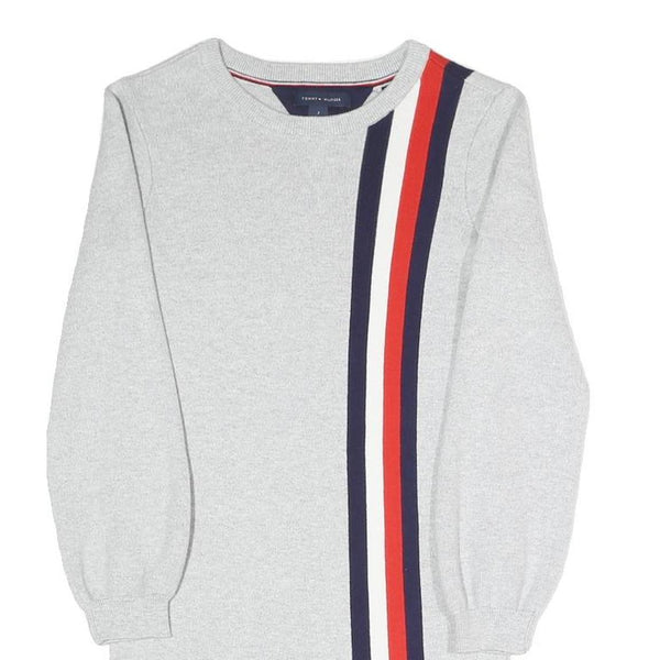 TOMMY HILFIGER Girls Grey Cotton Blend Jersey Shift Dress 7Y Striped Casual