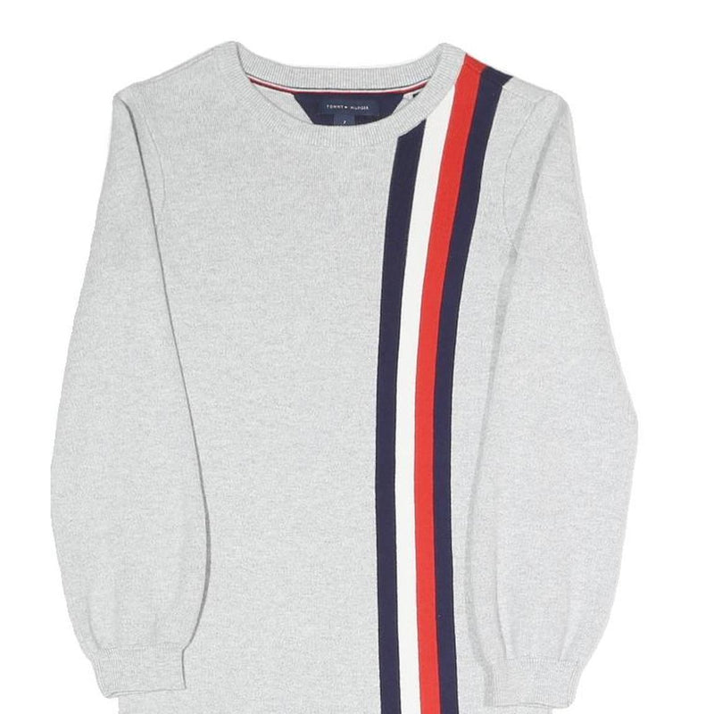 TOMMY HILFIGER Girls Grey Cotton Blend Jersey Shift Dress 7Y Striped Casual