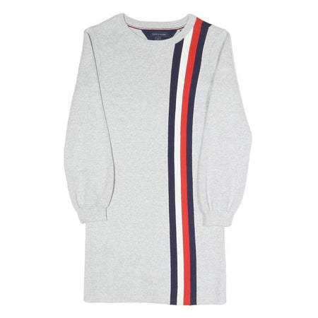 TOMMY HILFIGER Girls Grey Cotton Blend Jersey Shift Dress 7Y Striped Casual