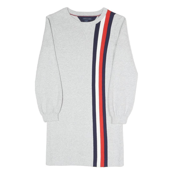 TOMMY HILFIGER Girls Grey Cotton Blend Jersey Shift Dress 7Y Striped Casual