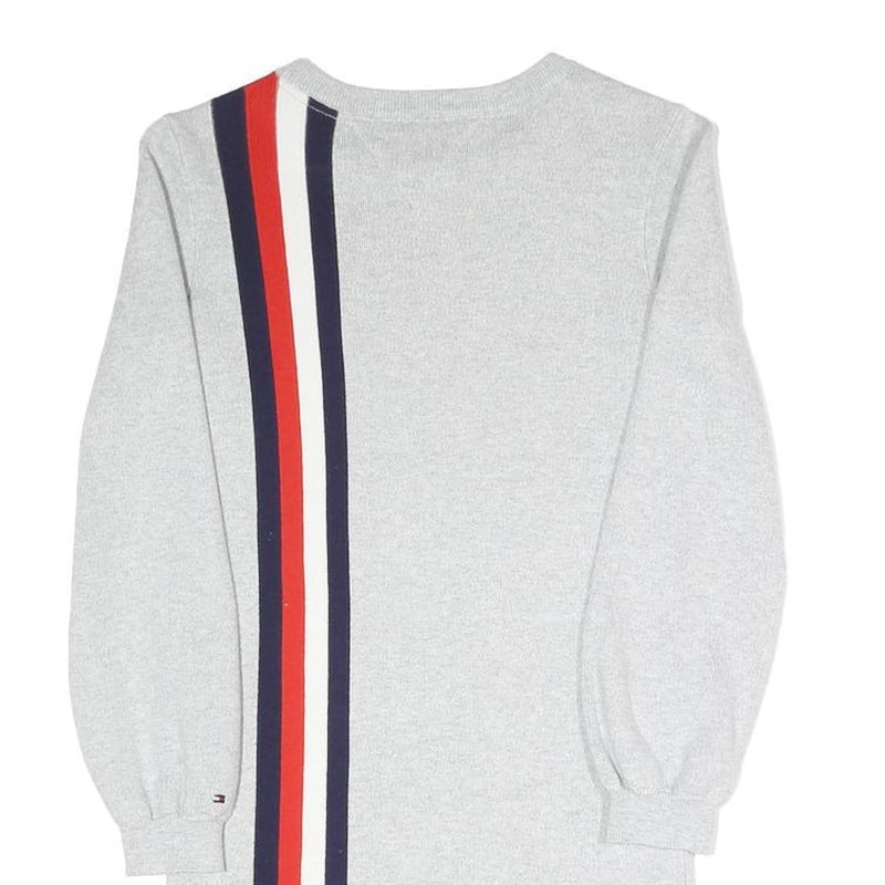 TOMMY HILFIGER Girls Grey Cotton Blend Jersey Shift Dress 7Y Striped Casual