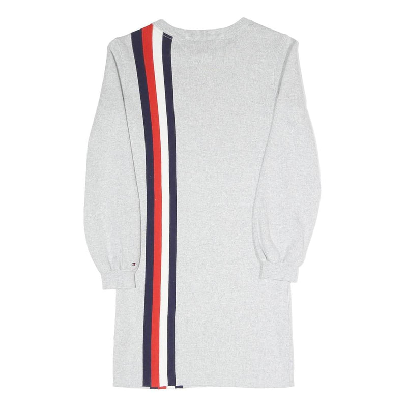 TOMMY HILFIGER Girls Grey Cotton Blend Jersey Shift Dress 7Y Striped Casual