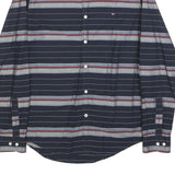TOMMY HILFIGER Mens Navy Blue & Grey Striped Cotton Blend Shirt M Button-Down