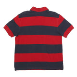 TOMMY HILFIGER Mens Red & Navy Striped Short Sleeve Polo Shirt M Casual Cotton