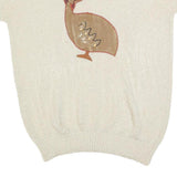 ROSA Womens Cream Patterned Jumper Scoop Neck Basic Knit M Embellished Bird