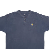 CARHARTT Mens Blue Henley 2XL Short Sleeve Cotton Pocket Work T-Shirt