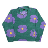 OBEY Womens Green & Purple Floral Patterned Fleece Pullover Crew Neck L Jumper