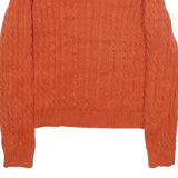 LAUREN RALPH LAUREN Womens Orange Cable Knit Cotton Crew Neck Jumper S Classic