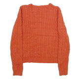 LAUREN RALPH LAUREN Womens Orange Cable Knit Cotton Crew Neck Jumper S Classic