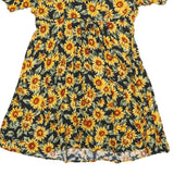 ALL THAT JAZZ Womens Black & Yellow Floral Day Cotton Blend Dress Short Sleeve S
