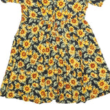 ALL THAT JAZZ Womens Black & Yellow Floral Day Cotton Blend Dress Short Sleeve S