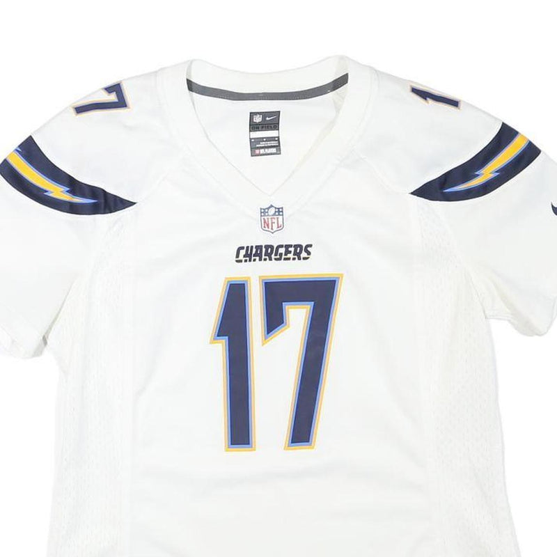 NIKE Womens White Chargers 17 Sports Football T-Shirt M Short Sleeve V-Neck