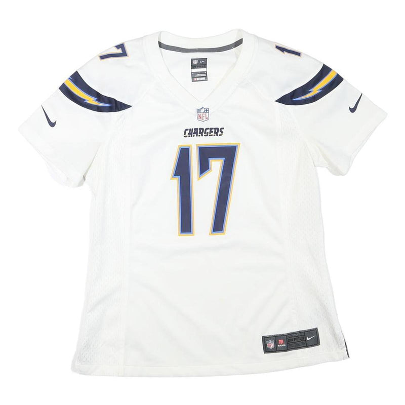 NIKE Womens White Chargers 17 Sports Football T-Shirt M Short Sleeve V-Neck