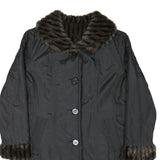 Womens Black Reversible Faux Fur Collar Button Jacket M Polyester Blend Classic
