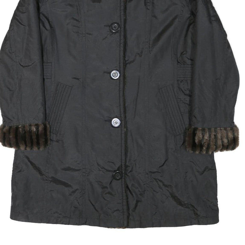 Womens Black Reversible Faux Fur Collar Button Jacket M Polyester Blend Classic