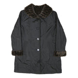 Womens Black Reversible Faux Fur Collar Button Jacket M Polyester Blend Classic