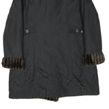 Womens Black Reversible Faux Fur Collar Button Jacket M Polyester Blend Classic