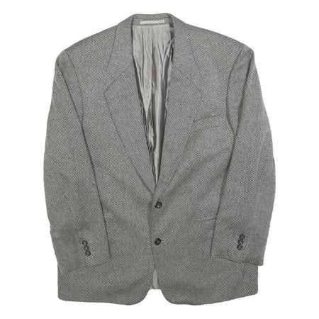HUGO BOSS Mens Grey & Black Classic Cashmere Jacket L Woven Button Blazer