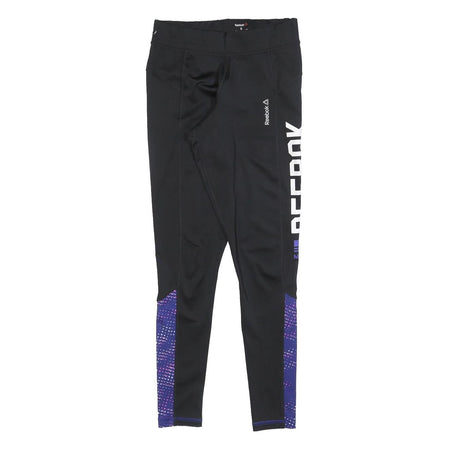 REEBOK Womens Joggers Black & Purple Slim Skinny S W24 L27 Logo Print Activewear