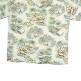 PIERRE CARDIN Mens Cream & Green Hawaiian Shirt M Cotton Tropical Print Summer