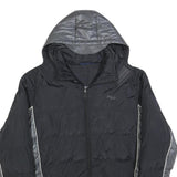 FILA Mens Black & Grey Puffer Jacket XL Polyester Zip Hooded Plain Sportswear