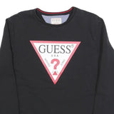 GUESS Womens Black Cotton Blend Crew Neck Sweatshirt S Classic Logo
