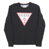 GUESS Womens Black Cotton Blend Crew Neck Sweatshirt S Classic Logo
