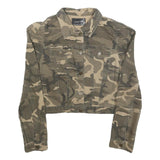 ROBIN Womens Beige & Green Camouflage Button Jacket UK 10 Cotton Blend Cropped