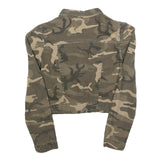 ROBIN Womens Beige & Green Camouflage Button Jacket UK 10 Cotton Blend Cropped