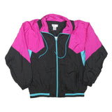 BOOOO Mens Black & Pink Colourblock Zip Jacket S Polyester Blend Casual Retro