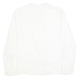 Womens White Cotton Blend Blouse Long Sleeve Round Neck Embroidered M Lace Trim