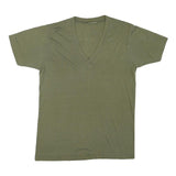 Mens Green V-Neck Plain Cotton Blend T-Shirt S Short Sleeve Casual