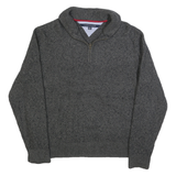 TOMMY HILFIGER Mens Grey Patterned Pullover Jumper Wool Blend XL Shawl Collar