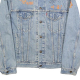 LEVI'S Mens Blue Cotton Denim Jacket M Button Plain Unique Embroidered Writing